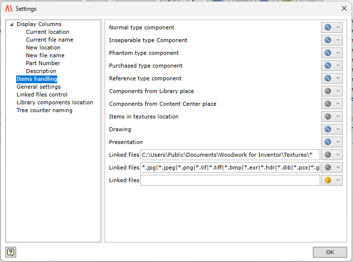 AC Items handling settings